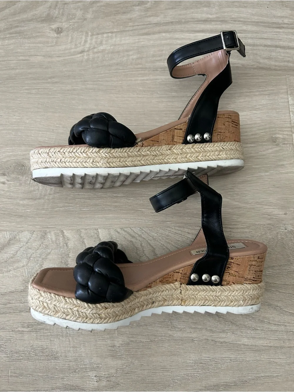 Steve Madden Black Braided Espadrille Wedge Sandals